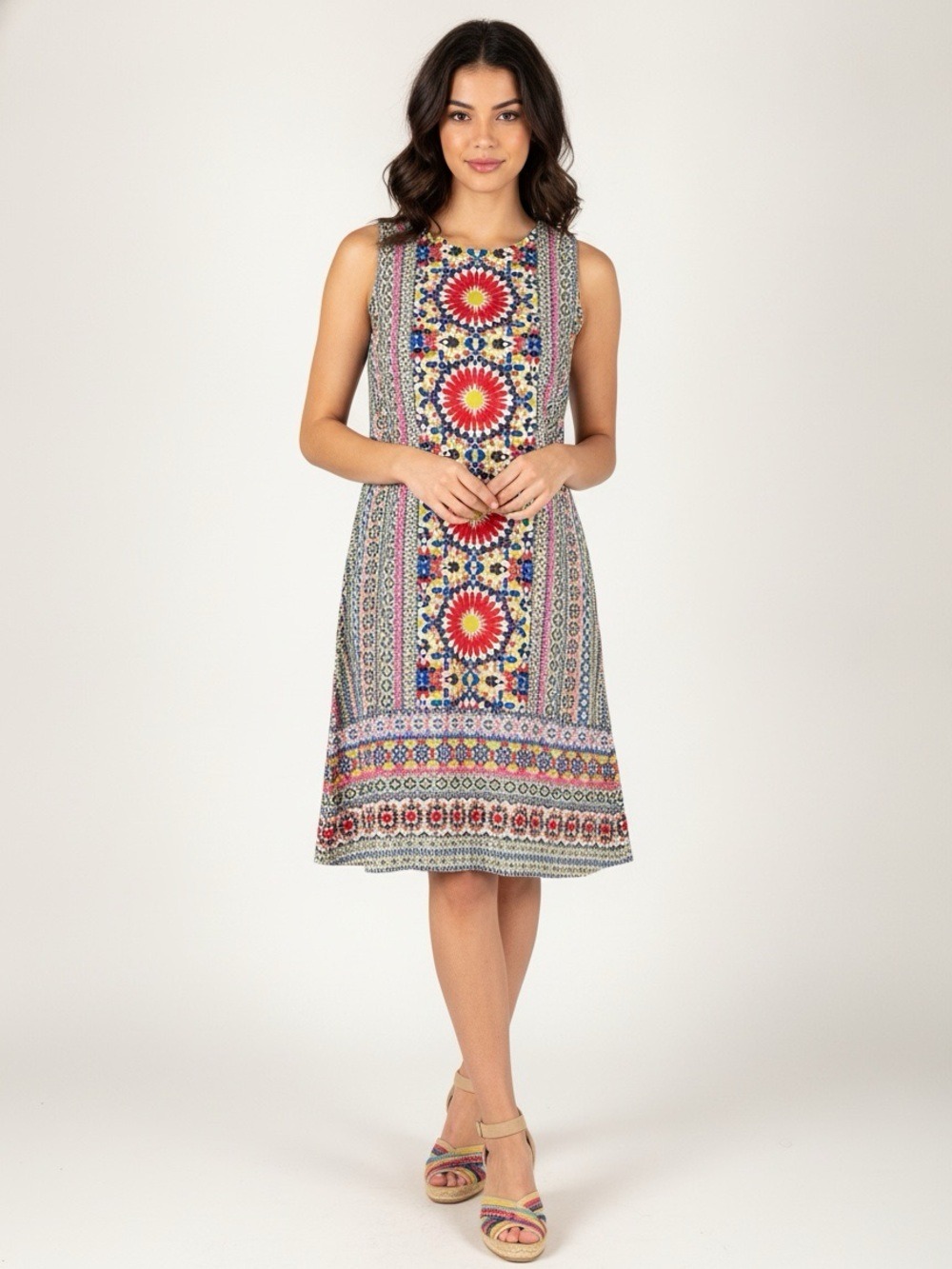 London Times Sleeveless Medallion Mosaic Print Dress Medium